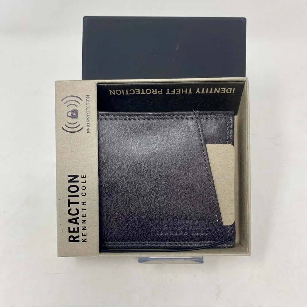 NIB Kenneth Cole Reaction RFID Grey Men's Leather Bifold Wallet